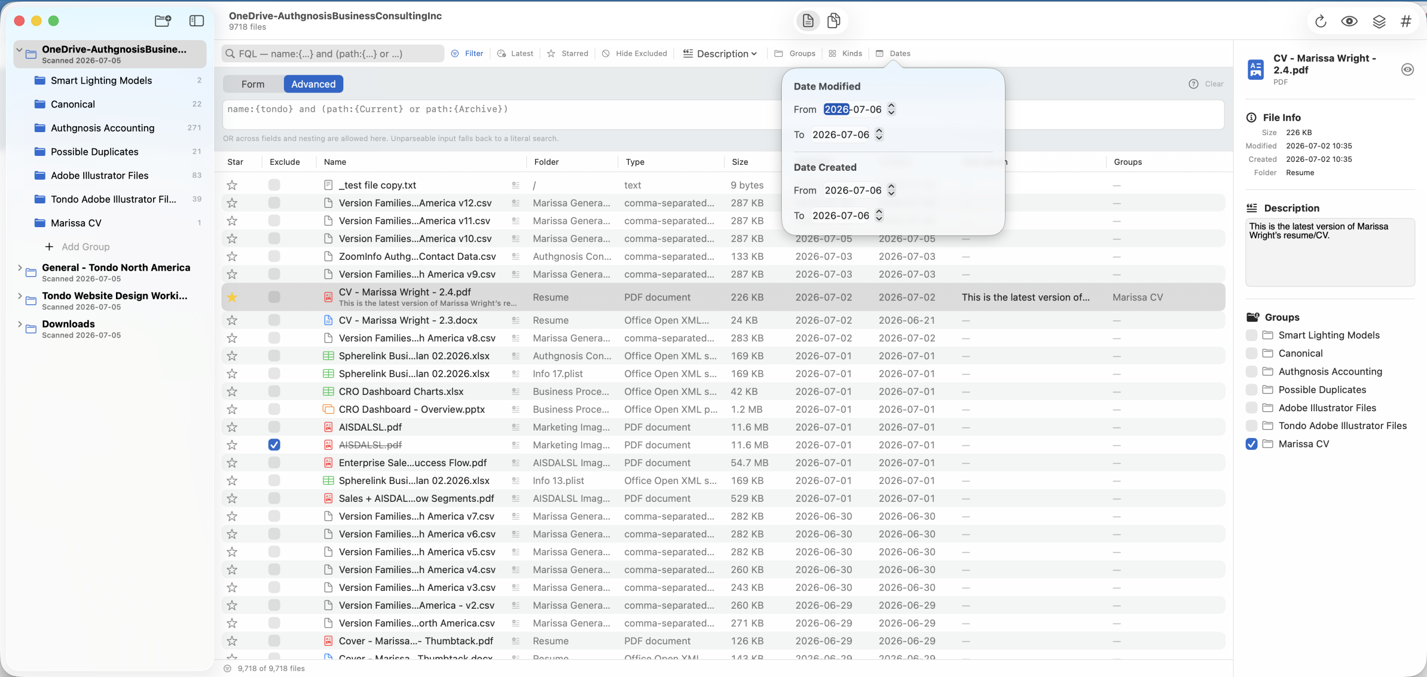 Documentor - Date Modified Filter Screenshot of Documentor for MacOS - Date Modified Filter