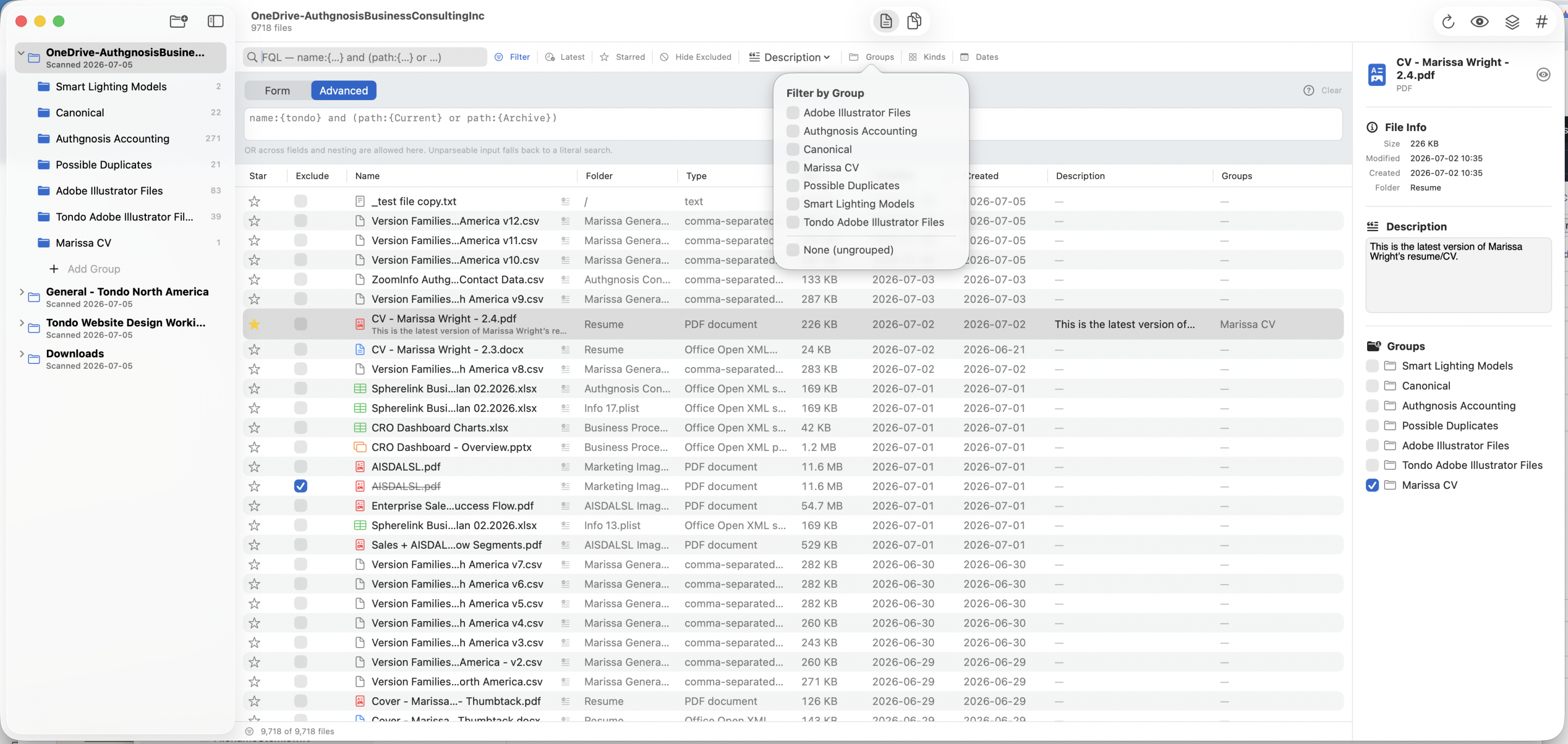 Documentor - Filter by Group Screenshot of Documentor for MacOS - Filter by Group