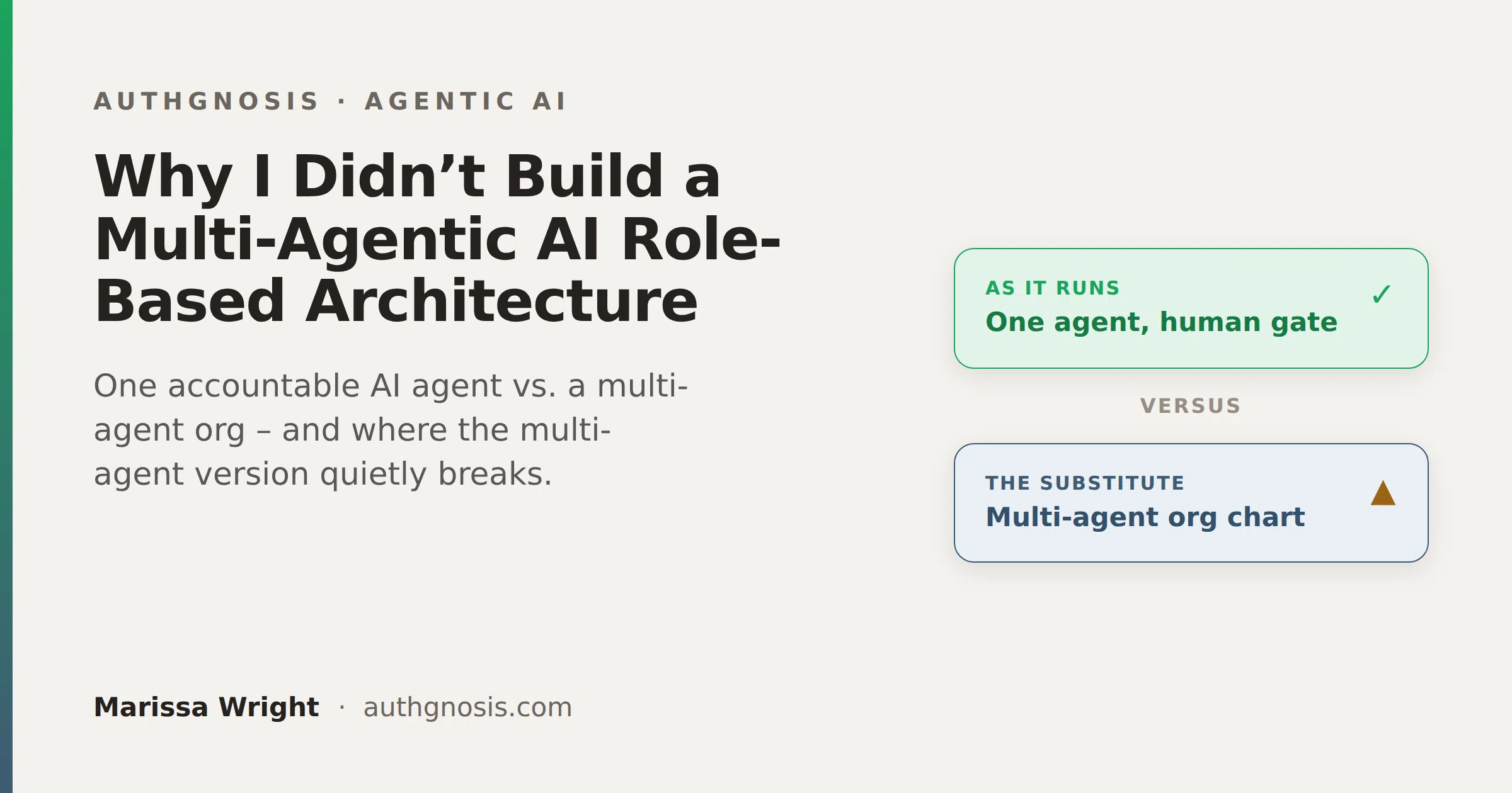 Feature image for "Why I didn't Build a Multi-Agentic AI Role-Based Architecture" blog post.